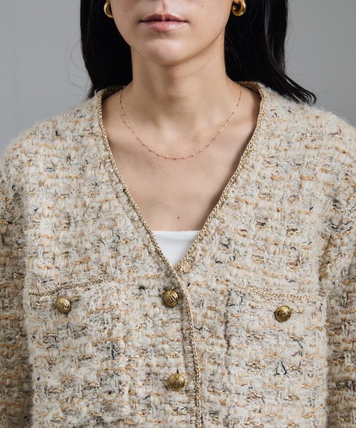 サロンアダムエロペ　ツイードニットVネックジャケット サロン アダム エ ロペ SALON adam et rope' ツイードニットVネック