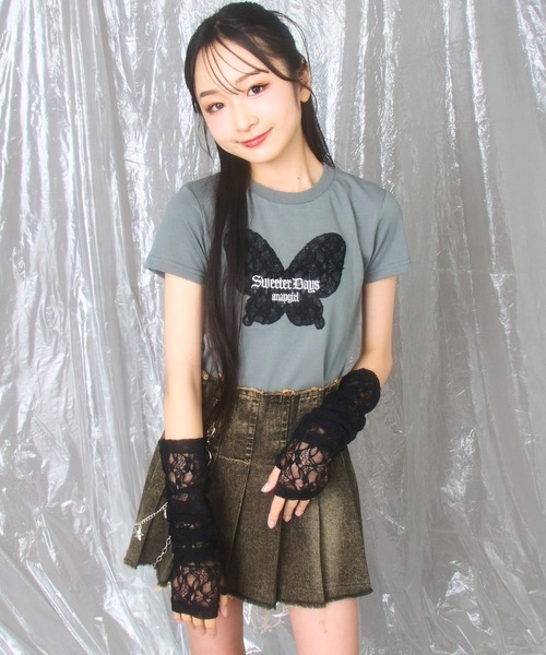 tシャツ レース アームウォーマー付 バタフライ ミニトップス「キッズお揃い」 キッズ 子供服 女の子