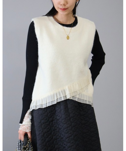 Doumoi ベスト ジレ 裾フリル デザインプルオーバーベスト レディース