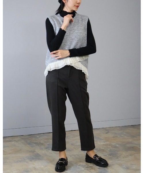 Doumoi ベスト ジレ 裾フリル デザインプルオーバーベスト レディース