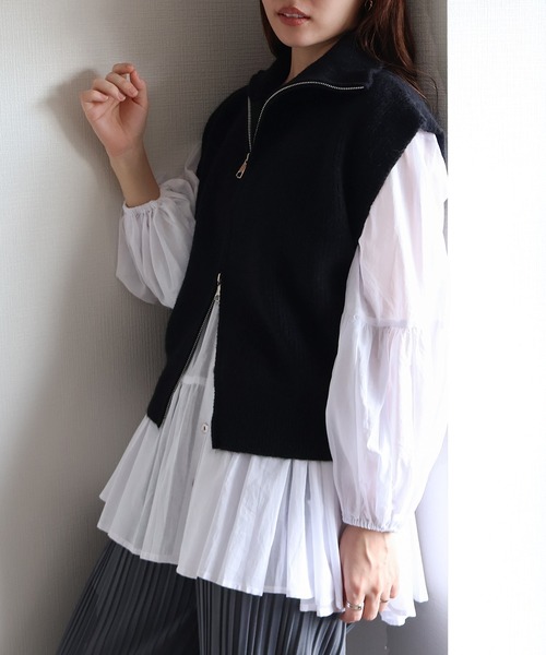 sin.ca ベスト ジレ スタンドカラーダブルジップニットベスト