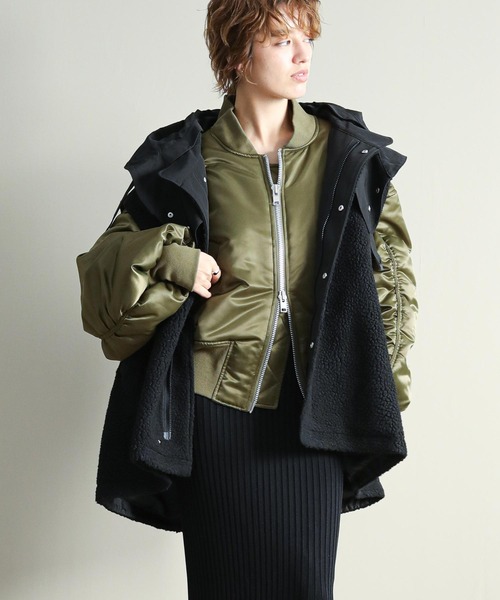 The rejoice コート アウター ボア切替テントラインコート レディース