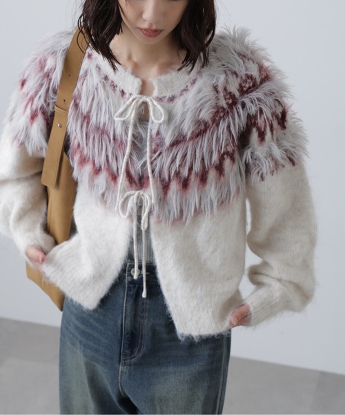 プリーツプリーズ 2way カーディガン カットソー 長袖 リボン ボタン FREAK'S STORE（フリークスストア） カーディガン 2WAY リボン ニット