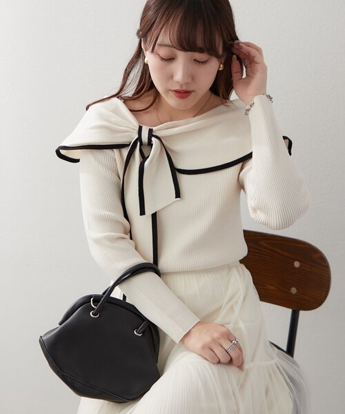 ANOTHER BRANCH OLIVE des OLIVE ニット セーター 配色オフショル