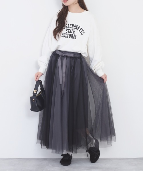 AD2024 tao 綿クロス×ナイロンチュールスカート Nohea スカート チュール配色縦切替スカート : ZOZOTOWN Yahoo!店