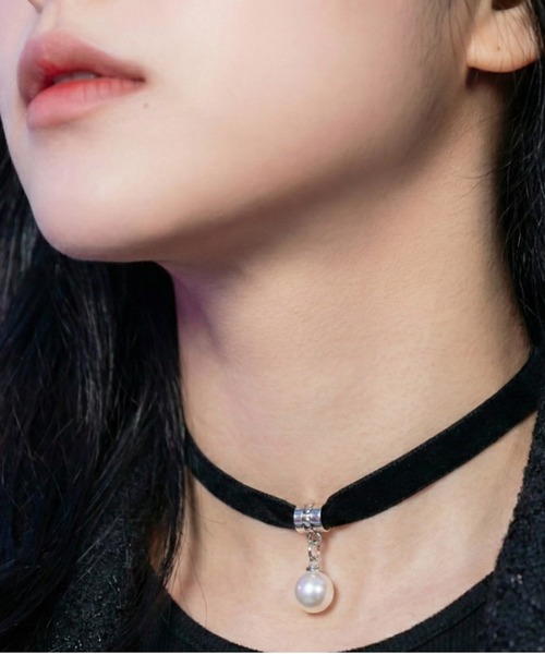 VIBGYOR ネックレス 「IZU」 パールドロップベルベットチョーカー 
