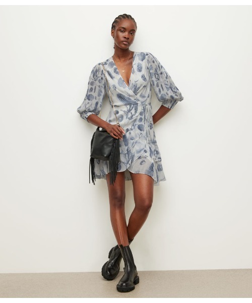 「ALLSAINTS」 7分袖ワンピース 4 ブルー レディース_画像3