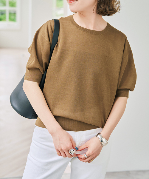 パフスリーブ半袖ニットプルオーバー タグ付き Spick＆Span（スピック アンド スパン） ニット セーター 「手洗い可