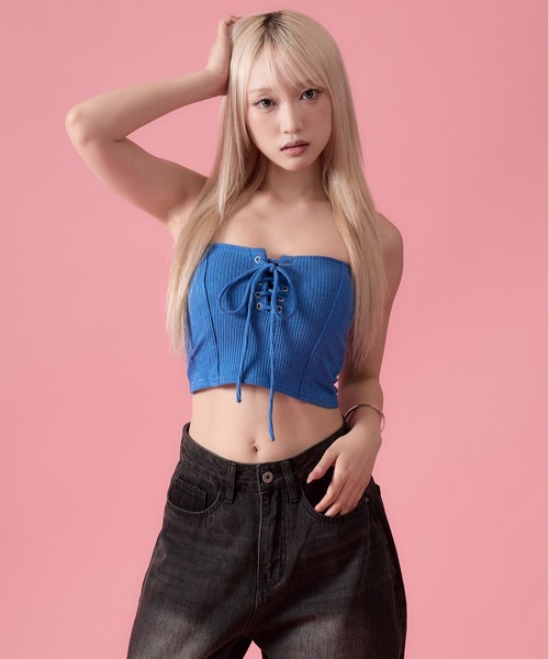 ニットビスチェ Bustier レース アップ ビスチェ ビスチェ ゴシック風