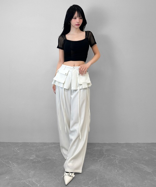 「FOLLOWIN」 スラックス LARGE ブラック レディース_画像6