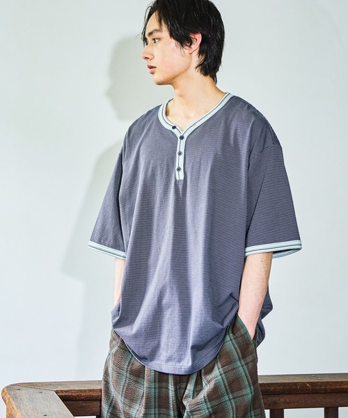 niko and…（ニコアンド） ヘンリーネック tシャツ 冷感ボーダー