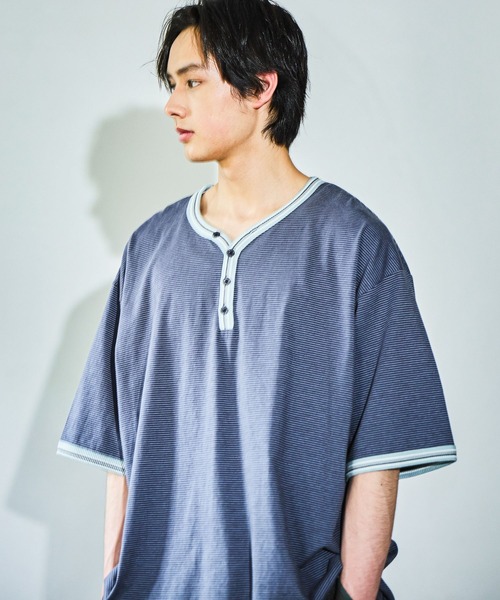niko and…（ニコアンド） ヘンリーネック tシャツ 冷感ボーダー