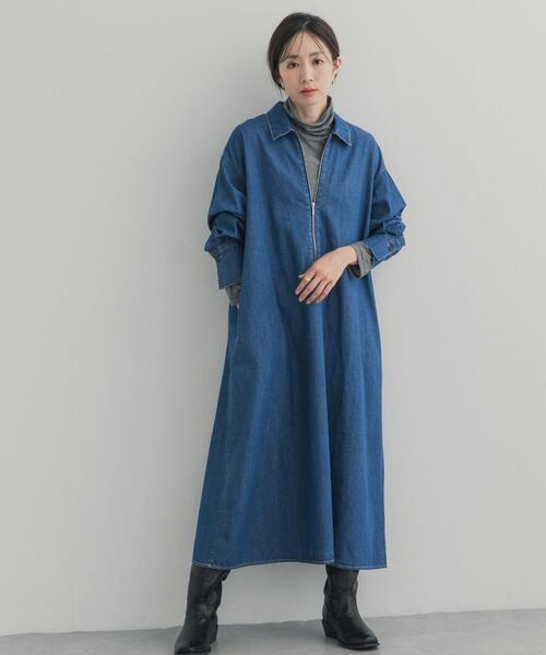 【たなか出品】Ameri フロントジップ デニムワンピース アイボリー URBAN RESEARCH DOORS（アーバンリサーチドアーズ） ワンピース