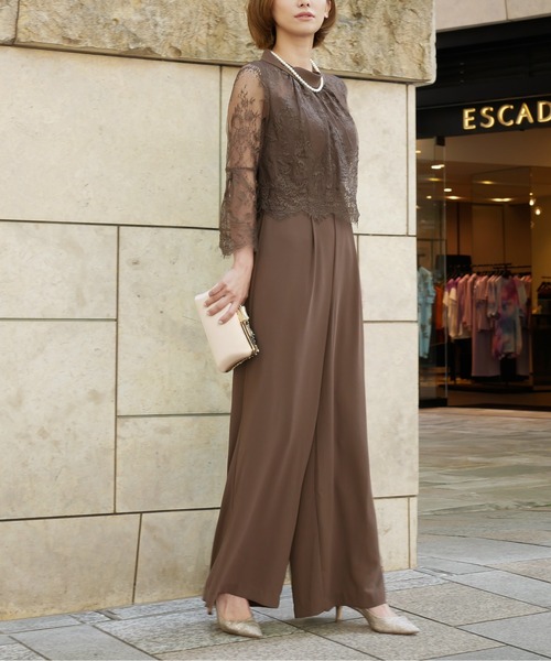 My shawty パンツドレス hight neck lace pants dress
