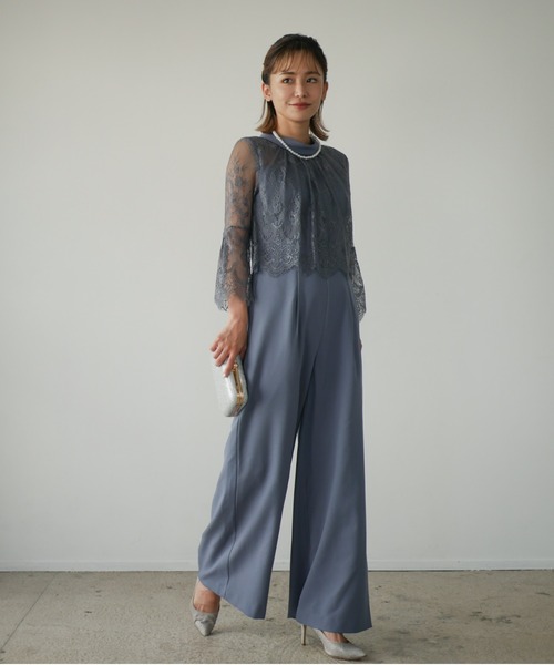 My shawty ドレス　ブルーグレー My shawty パンツドレス hight neck lace pants dress