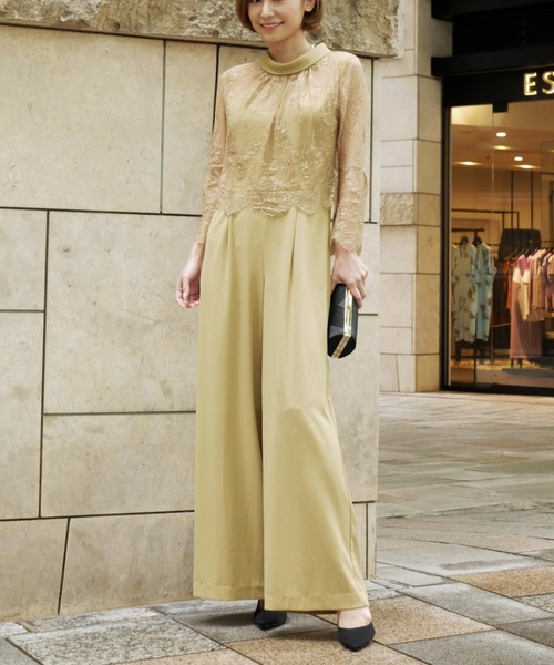 My shawty パンツドレス hight neck lace pants dress