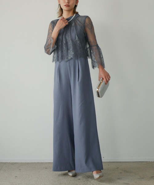 My shawty パンツドレス hight neck lace pants dress