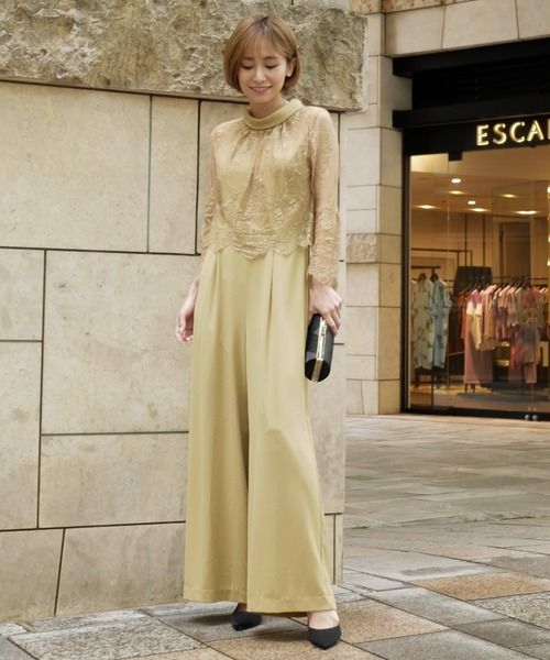 My shawty パンツドレス hight neck lace pants dress
