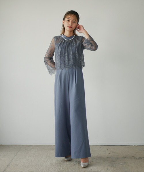 My shawty パンツドレス hight neck lace pants dress