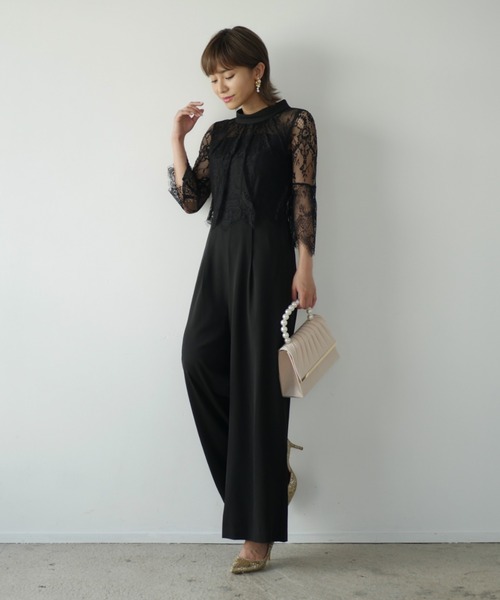 My shawty パンツドレス hight neck lace pants dress