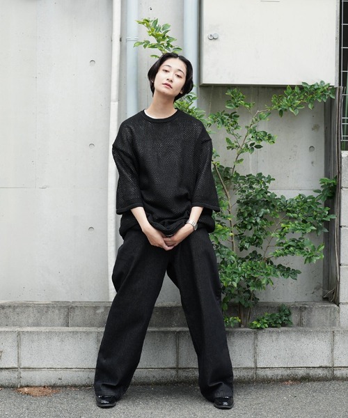 カシミヤ アンサンブル アンサンブル メッシュニット × 天竺 S/S カットソー 「セレクト