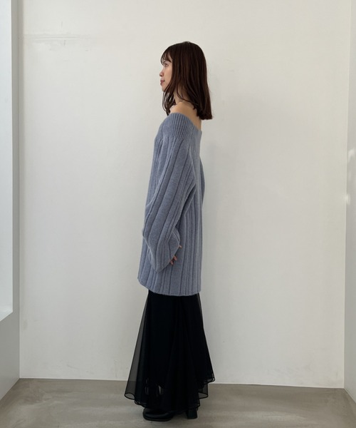 olu. ニットワンピース Olu. ワンピース ランダムリブオフショルニットワンピース