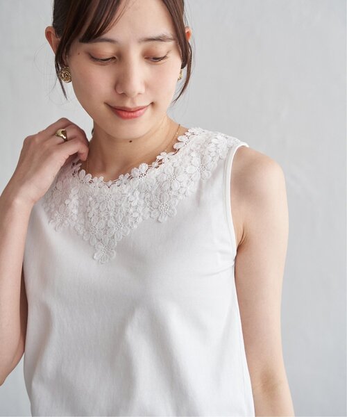 アイボリー レース タンクトップ AMERI COMBINATION LACE TOP