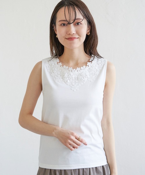 タンクトップ ノースリーブ 「接触冷感」カットアウトデザインタンクトップ レディース ikka タンクトップ ノースリーブ 「接触冷感／UVカット