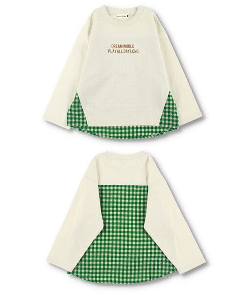 branshes tシャツ 「お揃い」ギンガムチェック柄切替長袖Tシャツ