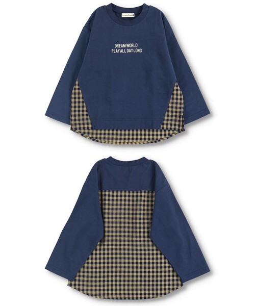 branshes tシャツ 「お揃い」ギンガムチェック柄切替長袖Tシャツ