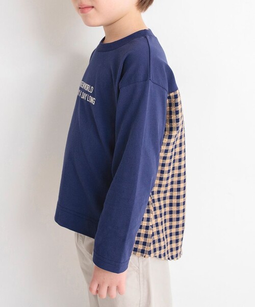 スーパービューティー 女の子プリント ギンガムチェック切り替え ロングTシャツ branshes tシャツ 「お揃い」ギンガムチェック柄切替長袖Tシャツ