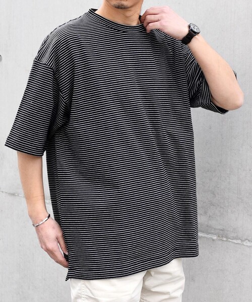 SHIPS any tシャツ any: マイクロボーダー ミニ裏毛 ライト