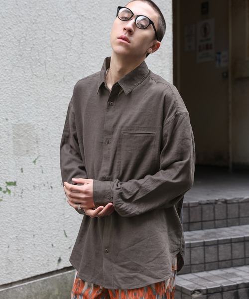 グレー オーバーサイズ シャツ Nilway シャツ 刺繍デザイン オーバーサイズ ドレープレギュラー