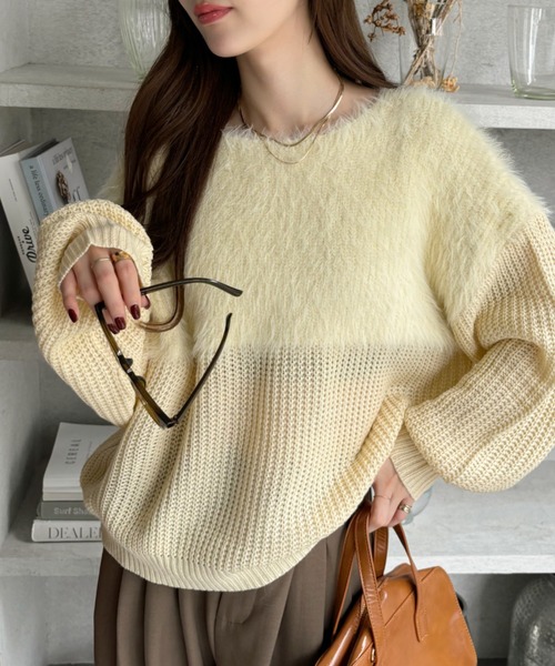 週末限定55%offサカイ 異素材切替 ニット セーター｜ジッパーポケット★美品 Ada. ニット セーター シャギー ドッキング 切り替え オーバーサイズ