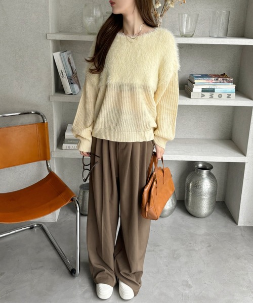 Ada. ニット セーター シャギー ドッキング 切り替え オーバーサイズ