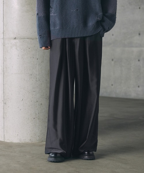 CTHY ワイドパンツ スラックス ルーズシルエットサテンワイドバギー