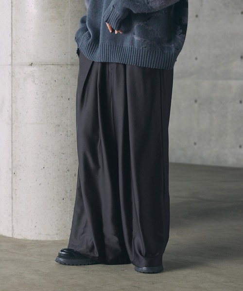 CTHY ワイドパンツ スラックス ルーズシルエットサテンワイドバギー