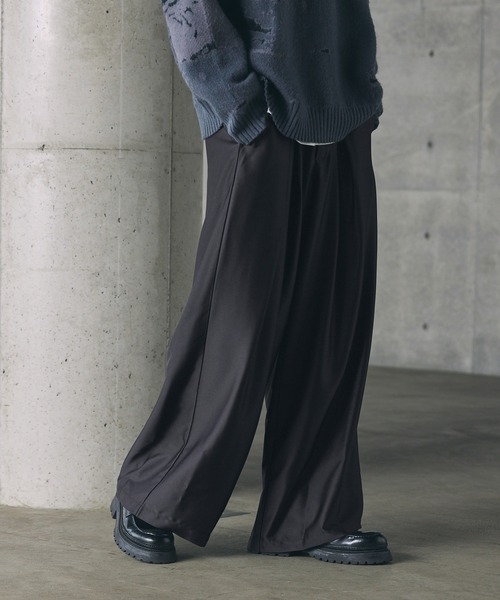 CTHY ワイドパンツ スラックス ルーズシルエットサテンワイドバギー