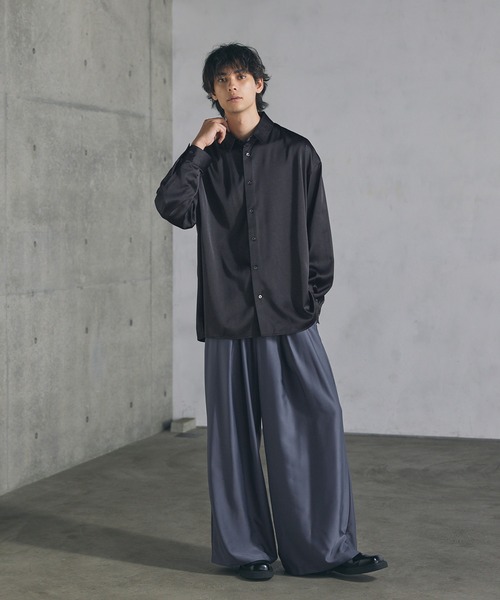 CTHY ワイドパンツ スラックス ルーズシルエットサテンワイドバギー