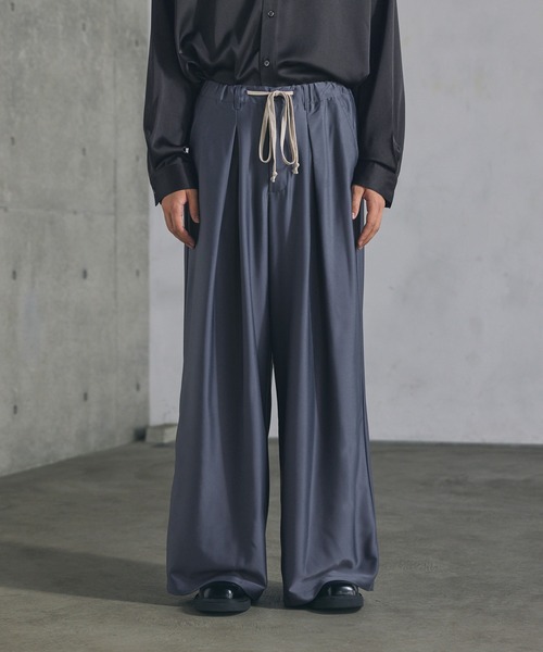 CTHY ワイドパンツ スラックス ルーズシルエットサテンワイドバギー