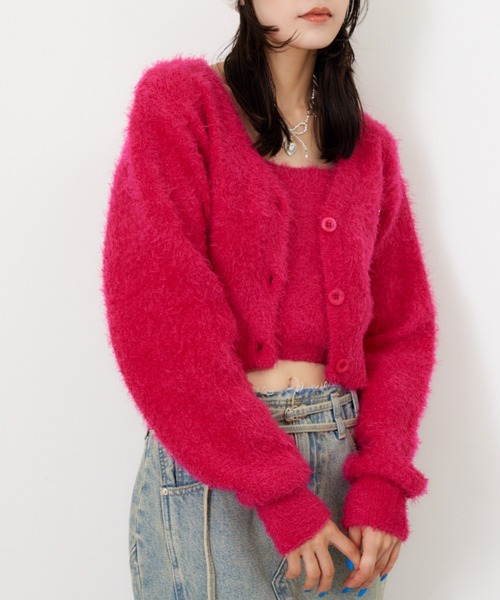 SLY（スライ） カーディガン SHAGGY V/N CROP CD シャギー ヴイネック