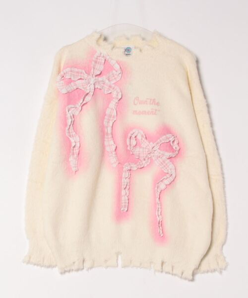 ニット セーター 「HOOK」for　girls　チェック柄リボン付きダメージニット レディース セーター ニット 「HOOK」星柄垂れ糸デザインニット メンズ
