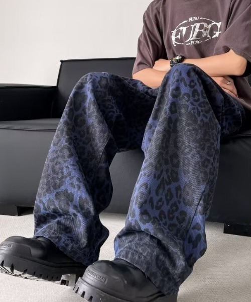 B.R.U ジーンズ レオパード アニマル柄ストレートデニムパンツ メンズ