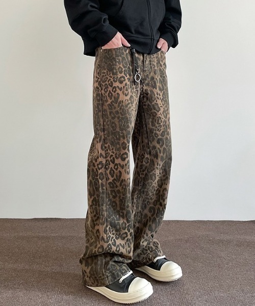 B.R.U ジーンズ レオパード アニマル柄ストレートデニムパンツ メンズ