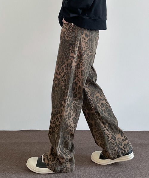 B.R.U ジーンズ レオパード アニマル柄ストレートデニムパンツ メンズ