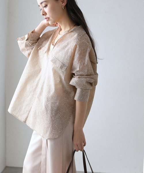 ブラウス シャツ 「洗える」レースボンディングシアーシャツ レディース La TOTALITE ブラウス シャツ 「洗える」レースボンディング