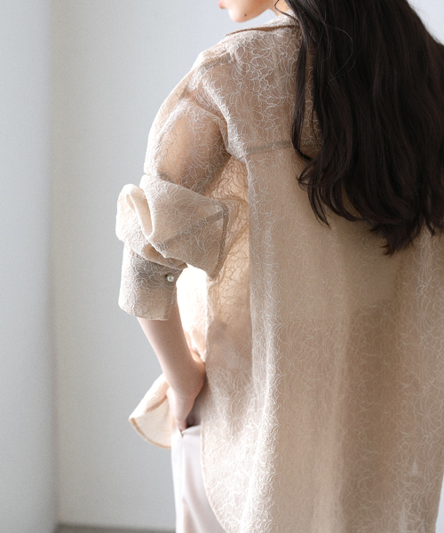 ブラウス シャツ 「洗える」レースボンディングシアーシャツ レディース La TOTALITE ブラウス シャツ 「洗える」レースボンディング