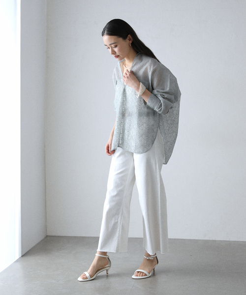 ブラウス シャツ 「洗える」レースボンディングシアーシャツ レディース La TOTALITE ブラウス シャツ 「洗える」レースボンディング