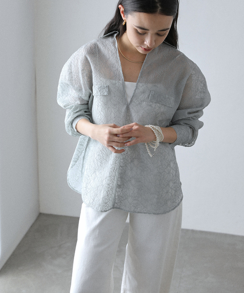 ブラウス シャツ 「洗える」レースボンディングシアーシャツ レディース La TOTALITE ブラウス シャツ 「洗える」レースボンディング