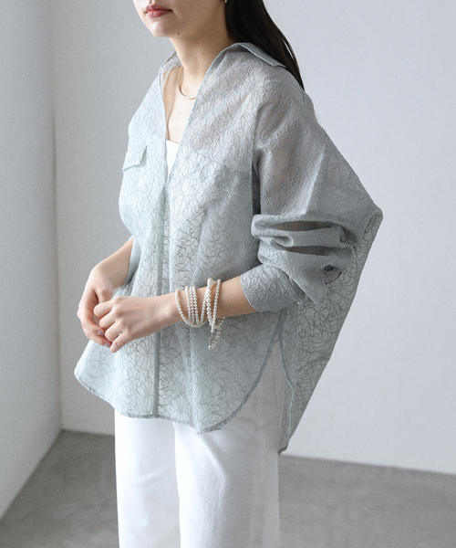 ブラウス シャツ 「洗える」レースボンディングシアーシャツ レディース La TOTALITE ブラウス シャツ 「洗える」レースボンディング